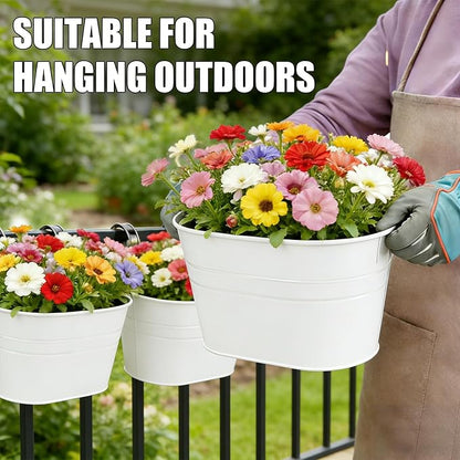 RIOGOO Hanging Planters, Set of 4, Metal Iron Flower Pots with Detachable Hook, White, 10.7" Diameter, Indoor and Outdoor Wall Decor
