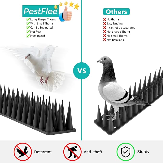 Bird Spikes, 20 Pack Pigeon Cat Squirrel Raccoon Animal Deterrent Spikes Anti-Climb for Outside Anti-Animal Defender Spikes to Keep Birds Away, Black