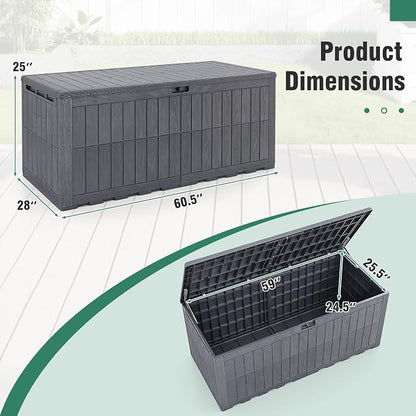Tangkula 180 Gallon Outdoor Storage Box, Waterproof PP Resin Patio Storage Box with Lockable Lid for Indoor & Outdoor Use, 2-in-1 Rattan Design Deck Box for Cushions, Garden Tools