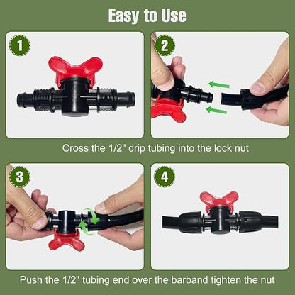 5 Pack 1/2 Inch Drip Irrigation Fittings Shut Off Valve for 1/2 Inch Drip Irrigation Tubing (1/2" ID x 0.60"-0.65" OD), Anti-Leak 1/2'' Drip Line Barbed Ball Valve Coupling Valve for Most 1/2" Tubing