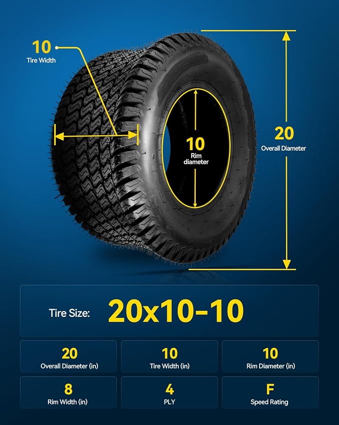 PHILTOP 20x10-10 ATV UTV Tires, 4-Ply Super Mud 20x10-10 ATV All-Terrain Tires for Riding Mowers, Golf Carts, Off-Road,1 Pcs,Tubeless (Z-160)