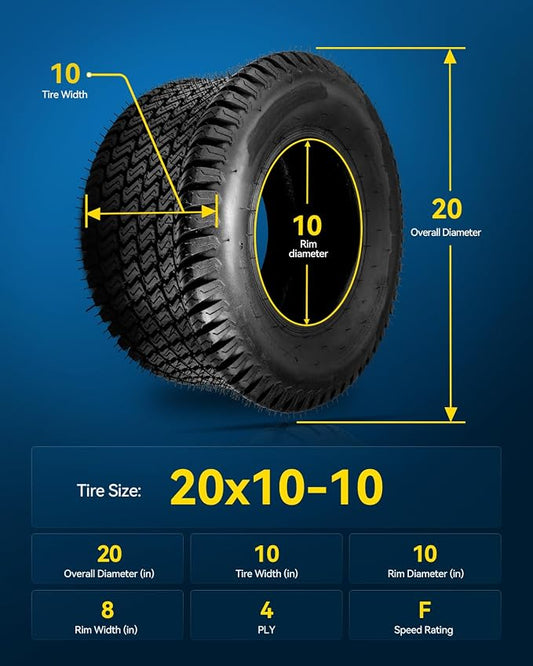 PHILTOP 20x10-10 ATV UTV Tires, 4-Ply Super Mud 20x10-10 ATV All-Terrain Tires for Riding Mowers, Golf Carts, Off-Road,1 Pcs,Tubeless (Z-160)