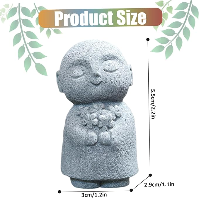 Buddha Statue Indoor, Jizo Monk Praying Small Buddha Statue Holding Flowers, Zen Desk Decor for Home Office, Japanese Garden, Small