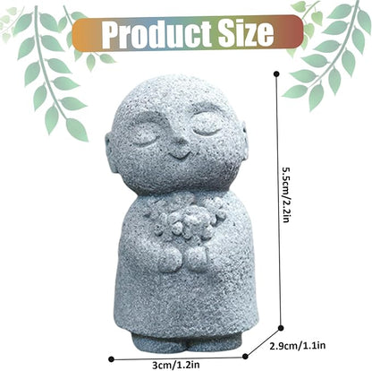 Buddha Statue Indoor, Jizo Monk Praying Small Buddha Statue Holding Flowers, Zen Desk Decor for Home Office, Japanese Garden, Small