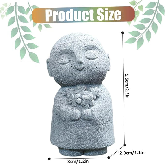 Buddha Statue Indoor, Jizo Monk Praying Small Buddha Statue Holding Flowers, Zen Desk Decor for Home Office, Japanese Garden, Small