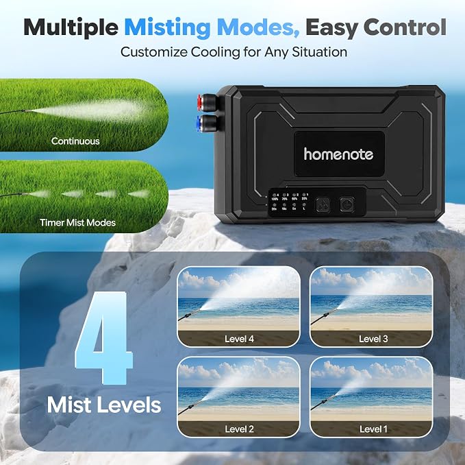 homenote Portable Misting System – 12,000mAh Pump, 20L Water Bucket, Misting Hose, 4 Brass Nozzles, Outdoor Cooling Misters for Canopy/Camping/Umbrella/Golf Cart/Dugout/Greenhouse
