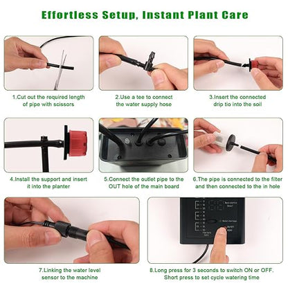 Solar Drip Irrigation System, Auto Watering Kit for 15 Pots, 49FT Hose, Low Water Alarm & Split Solar Panel, One-Button Timer, Self-Watering for Indoor Outdoor Garden Balcony Patio