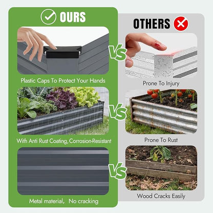INNO STAGE Galvanized Raised Garden Bed Kits, 6x3x1ft Metal Raised Garden Beds Outdoor, Steel Raised Planter Bed with Gloves for Vegetables & Flowers Patio Ground Planter Box(Grey, 2PCS)
