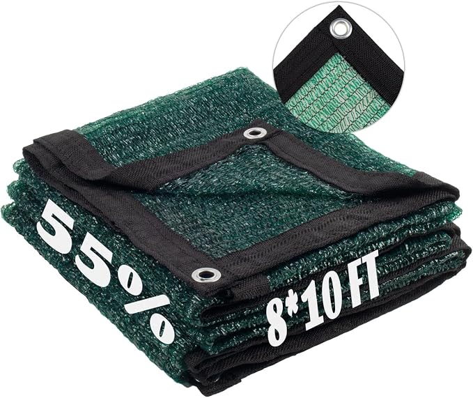 LOVE STORY 8x10FT 55% Dark Green Shade Cloth Sun Shade Net with Grommets Sunblock Net Mesh Tarp for Garden,Plants Cover,Greenhouse and Patio