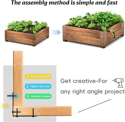 Set of 8 Raised Garden Bed Corner Brackets with Wood Screws, Rust Resistant Metal Connectors 11" x 3" x 3" for 20"-24" Beds, Raised Bed Corners for Vegetable Planter Garden Wood Grain