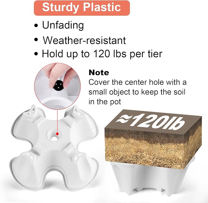 GameXcel Vertical Planter, 6 Tier Stackable Strawberry Planter with Garden Tool Set, Movable Indoor/Outdoor Garden Herb Pot for Growing Vegetables and Succulents, White