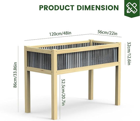Raised Garden Bed Outdoor - 48”L*20”W*34”H Elevated Wooden Planter Box Stand, Backyard, Patio, Balcony w/Bed Liner, 300lb Capacity