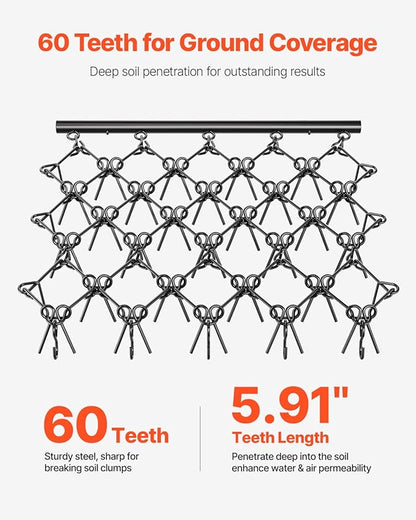VEVOR Drag Harrow,5 ft x 4.5 ft Durable Chain Harrow with 60 Sharp Teeth,Suitable for ATV UTV Tractor, Ideal for Soil Preparation, Seeding, Smoothing Landscapes, and Yard Gravel Driveway Maintenance