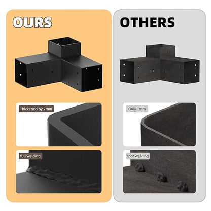 Pergola Brackets, 3-Way Pergola Kit for 4"x 4" (Actual 3.5" X 3.5") | Heavy Duty, Durable & Weather-Resistant Construction, Right Angle Corner Bracket with Black Powder Coated (4Pcs 3-Way)