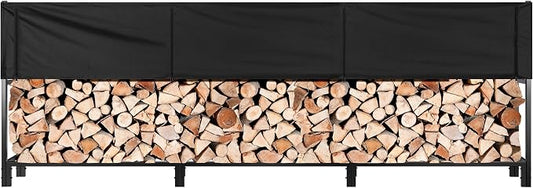 VIVOHOME Upgraded Heavy Duty 12 ft 3/4 Cord Firewood Rack Outdoor with Cover Combo Set, Thick Steel Log Holder Up to 4400 lb, Fire Wood Pile Storage Stand Organizer Black