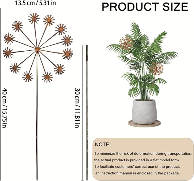 2 Pack Metal Flower Stakes for Outside, 3D Rusty Metal Plants Garden Statues Yard Art, Outdooor Decorative Garden Stake for Flower Bed Lawn Balcony Flower Pot (Style 1)