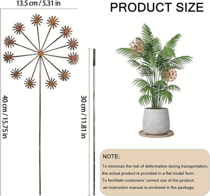 2 Pack Metal Flower Stakes for Outside, 3D Rusty Metal Plants Garden Statues Yard Art, Outdooor Decorative Garden Stake for Flower Bed Lawn Balcony Flower Pot (Style 1)