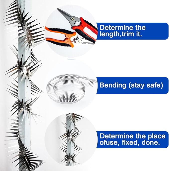 Bird Spikes - Stainless Steel Fence Spikes for Pigeons, Raccoons, Snakes - Deterrent Defender (120inch)