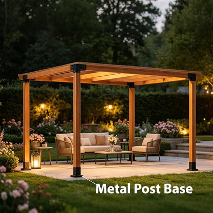 2 Pack 4x4 Post Base with Decorative Cover, Heavy Duty Iron Deck Post Base, 3.6" x 3.6" Inner Size, Black Powder Coated Fence Post Base for Deck, Pergola, Porch Railing, Mailbox, Gazebo