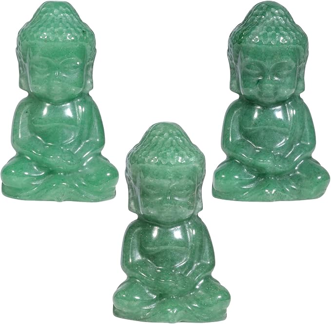Rockcloud Handcarved Green Aventurine Pocket Stone Baby Buddha Statue | for Home Decoration Zen Garden Spiritual Feng Shui Figurine