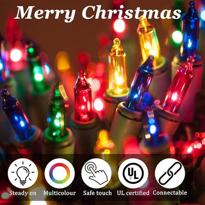 Multicolor Christmas Lights Outdoor, 50FT 200 Count Incandescent Mini Christmas Lights Green Wire, Waterproof Fairy Lights, Connectable Xmas String Lights for Christmas Tree, Garland, Wedding Decor
