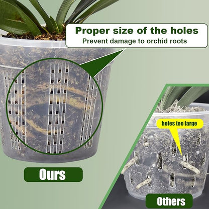 Orchid Pot with Saucers, 6 Pack Orchid Pots with Holes, 2 Each of 4.3",5.5",6.1" Clear Plastic Planter for Indoor Outdoor Plants (2 Each of 4.3,5.5",6.1" with Saucers)