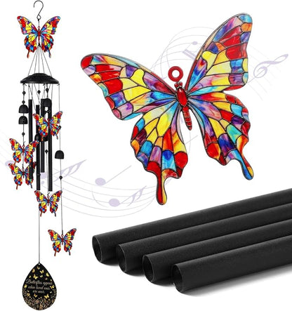 Hicarer Butterfly Wind Chimes for Outside, 35" Durable Black Metal Memorial Wind Chime Outdoor Decor, Windchimes for Garden Yard Patio, Memorial Birthday Gifts for Mom Grandma Women Men(Butterfly)