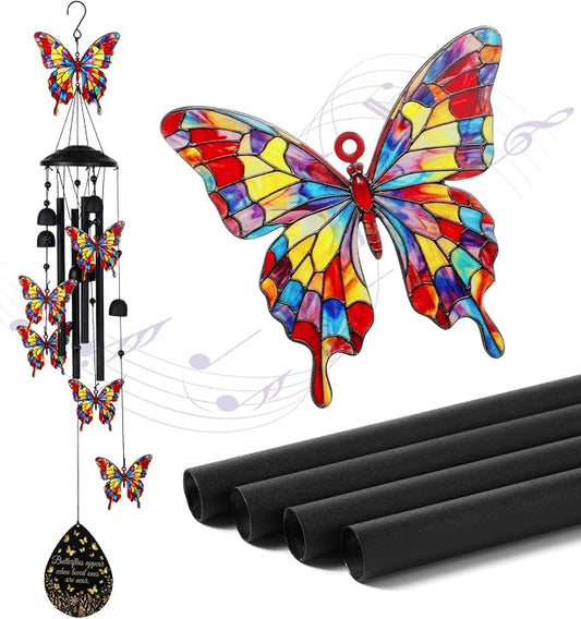 Hicarer Butterfly Wind Chimes for Outside, 35" Durable Black Metal Memorial Wind Chime Outdoor Decor, Windchimes for Garden Yard Patio, Memorial Birthday Gifts for Mom Grandma Women Men(Butterfly)