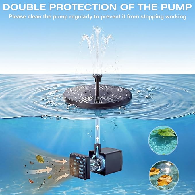 AMZtime 2.5W Solar Bird Bath Fountains, Solar Water Fountain Pump with 6 Nozzles & 4 Tube Supports, 6.7 Inch Fountain Pump for Garden, Pond, Pool, Fish Tank Aquarium Outdoor Use
