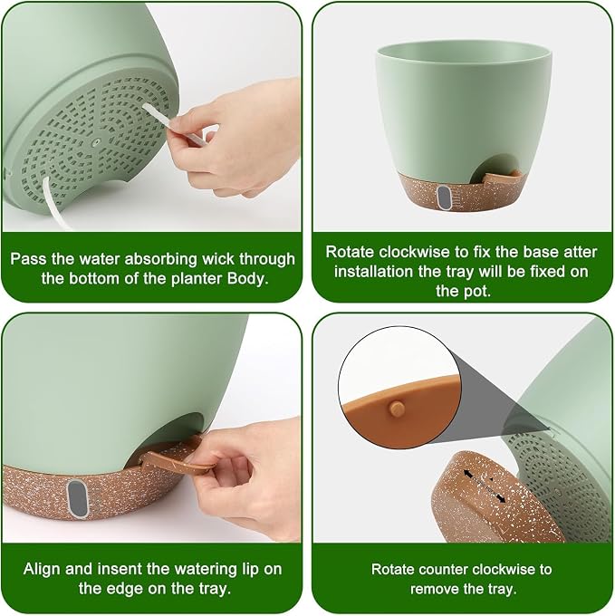 QRRICA Plant Pots 10/9/8/7.5/7 Inch Self Watering Pots, with Drainage Holes and Saucers,Water Level Indicator & Deep Reservoir,Large Plastic Planter for Indoor Out Door Plants (Pure Black)