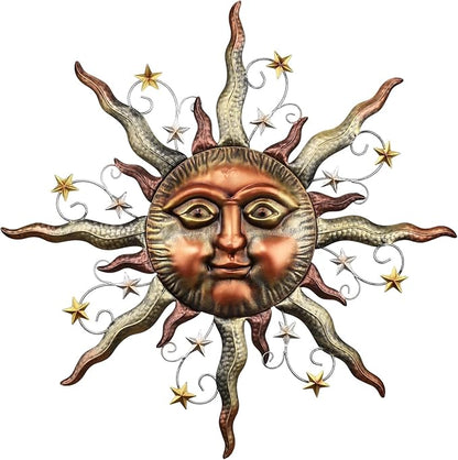 TERESA'S COLLECTIONS Sun Metal Wall Art for Outdoor Decor,21" Bronze Sun Face 3D Wall Decor for Garden Decor,Rustic Retro Hanging Sculpture for Outside Living Room Home Patio Farmhouse Gifts for Mom