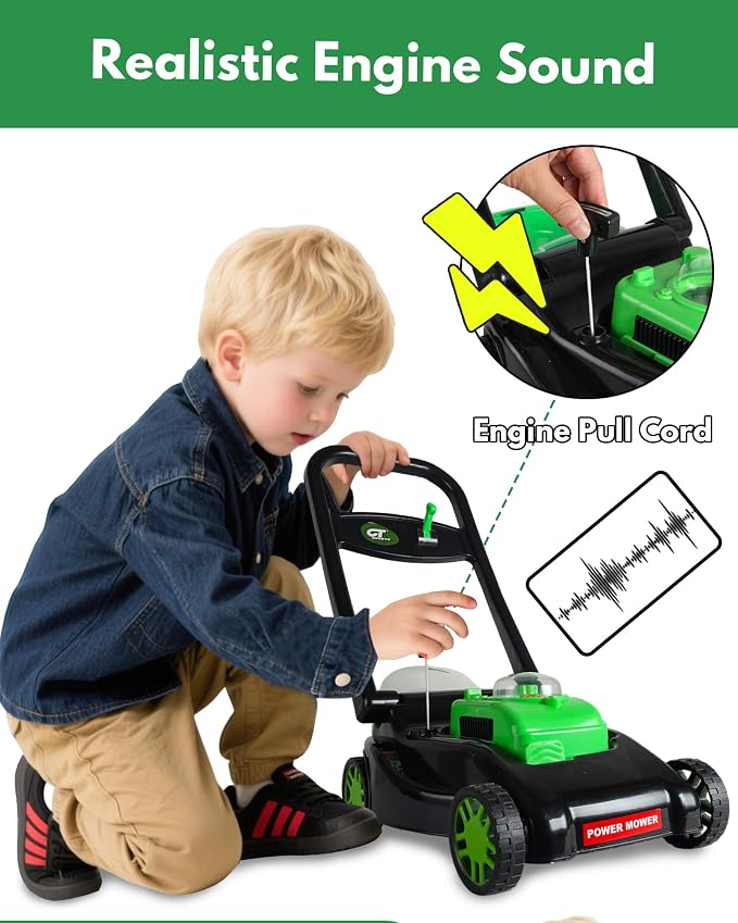 Kids Lawn Mower with Realistic Grass-Cutting Action and Sounds – No Batteries Required | Fun Outdoor Push Toy, Birthday Gift & Holiday Present for 3, 4, 5, 6Year Old Boys and Girls (Black)