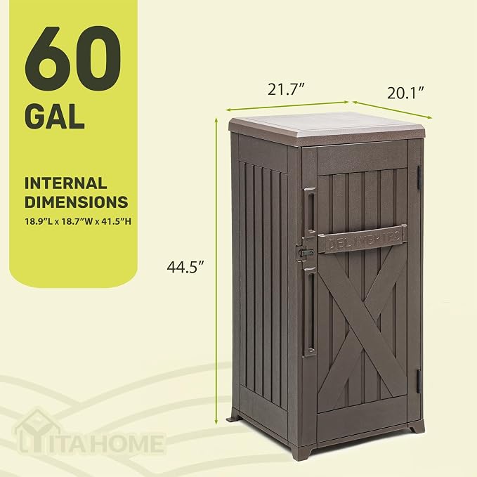 YITAHOME 60-Gallon Secure Package Delivery and Storage Box | Double-Wall Resin, Weatherproof, for Outdoor Use, Curbside or Porch, 8.5 Cubic Feet, Brown