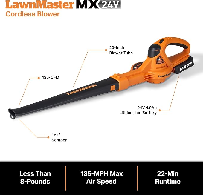 LawnMaster 24VMWBL 24V Max 13-inch Cordless Lawn Mower and Cordless Leaf Blower Combo with 2x4.0Ah Batteries and Charger