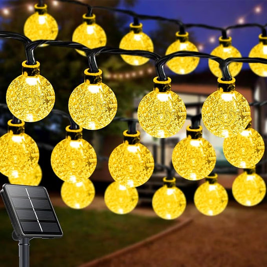 LORRYTE Solar String Lights Outdoor - 50 LED 32FT Waterproof Warm White Solar Powered Crystal Globe Lights for Outside with 8 Lighting Modes for Patio Decorations, Garden, Party, Porch, Wedding, Yard