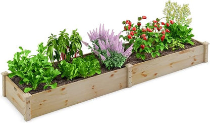 Giantex Raised Garden Bed, 95" Lx24 Wx10 H Outdoor Wood Planter Box for Vegetables Flowers Herbs Fruits, Easy-Assembly Wooden Planter Raised Bed for Backyard Garden Lawn