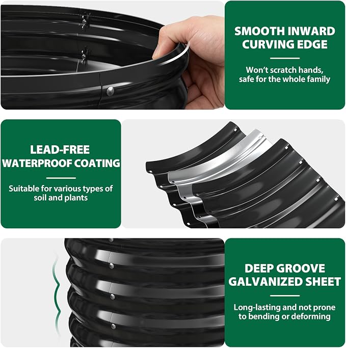 24" Diameter Round Raised Garden Bed - 17 Inch Tall, Heavy-Duty Galvanized Steel Planter Box with Wave-Shaped Panels for Vegetables, Herbs & Flowers (2, Black, 24 Inch Diameter)