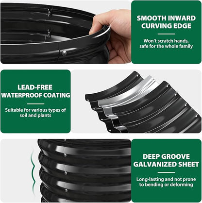 24" Diameter Round Raised Garden Bed - 17 Inch Tall, Heavy-Duty Galvanized Steel Planter Box with Wave-Shaped Panels for Vegetables, Herbs & Flowers (2, Black, 24 Inch Diameter)
