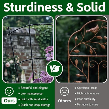 Thealyn 8 Pack 32" Metal Plant Trellis for Pots & Garden Beds, Rustproof Support for Indoor Outdoor Climbing Plants, Vines, Flowers, Fan Shaped, Black