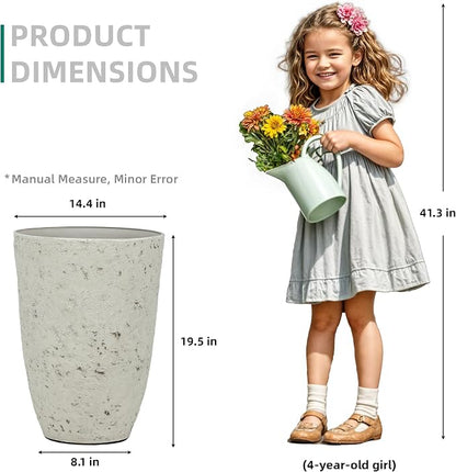 Autodaya 19.5" Resin Tall Planters for Outdoor Plants, Set of 2 Flower Pots | Country White Large Outdoor Planters With Birch Bark Texture, Heavy-Duty, Weather-Resistant For Year Round Indoor Outdoor Use