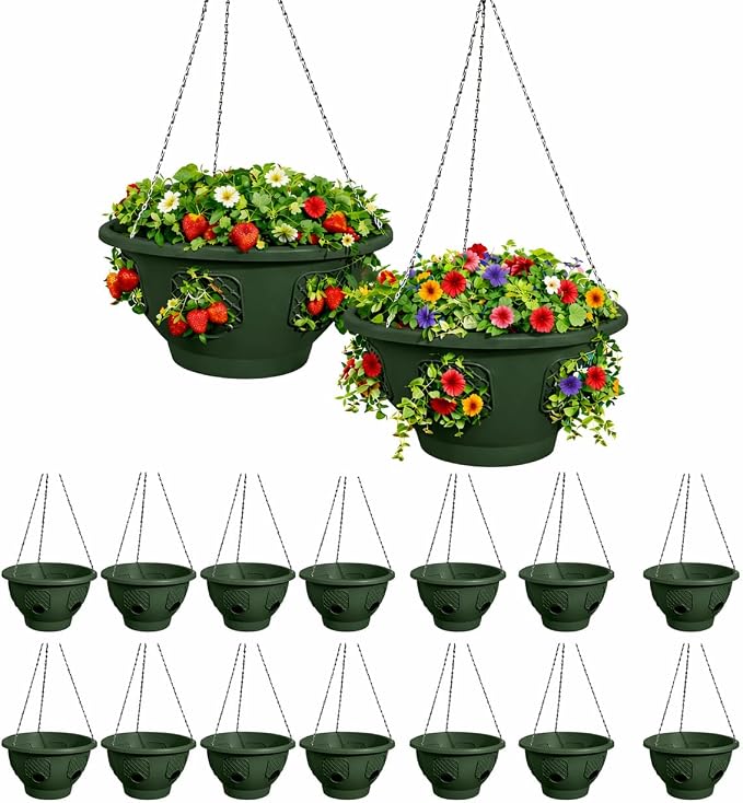 Ultimate Hanging Baskets - Strawberry, Tomato, Flower, and Herb Outdoor Planters - Use Garden Pots for Growing Plants Outside On A Deck, Fence, or Balcony (20, Deep Forest)