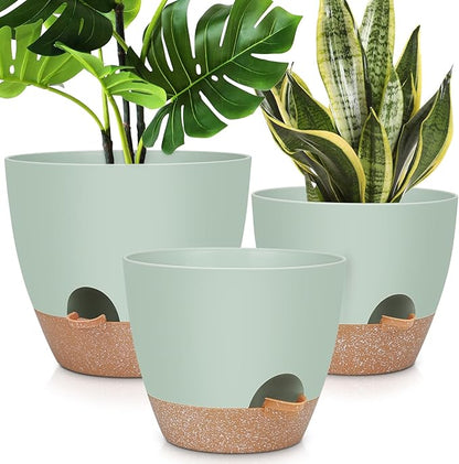 YNNICO 12" 10" 9" Large Self Watering Plant Pots, 3 Pack Flower Pots Planters with Multi Mesh Drainage Holes for Indoor Outdoor Garden Plants and Flowers.