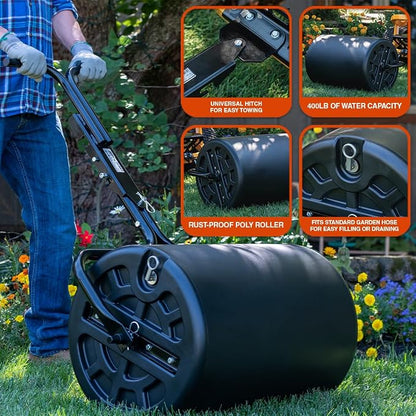 Agri-Fab 18 in x 24 in Push/Tow Behind Poly Lawn Roller, 250 lb Water Capacity with Steel Frame, Made in USA