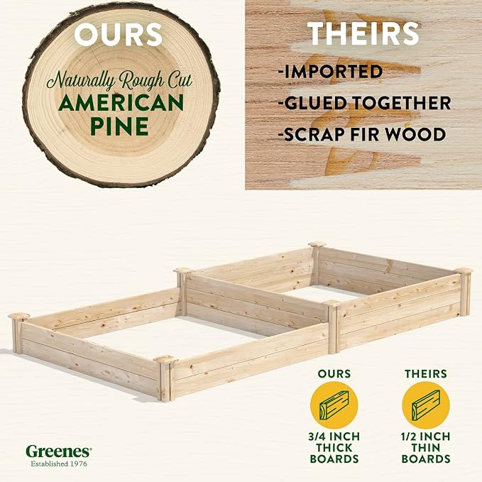 Greenes Fence Original Pine Raised Garden Bed, 4' x 8' x 7-10.5" - Made in USA with American Pine