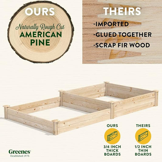 Greenes Fence Original Pine Raised Garden Bed, 4' x 8' x 7-10.5" - Made in USA with American Pine