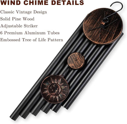 48" Large Wind Chimes for Outside, Deep Tone Sun Moon Star Outdoor | Deep tones, 48-inch size, weather-resistant aluminum, vintage sun moon star design, gift boxed and ready to hang