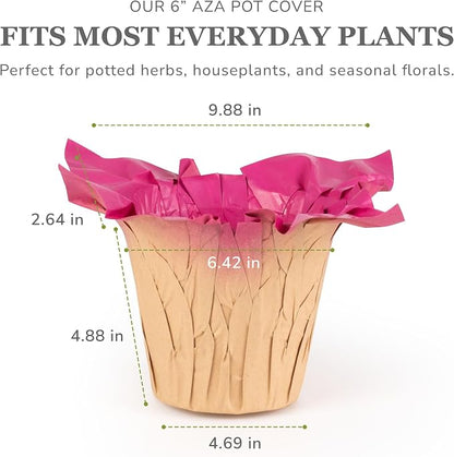 6” AZA Plant Pot Covers, FSC® Certified Recycled Kraft Paper, Decorative Plant Sleeve for House Plants, Reusable and Gift-Ready for Potted Flowers, Pink, Pack of 5