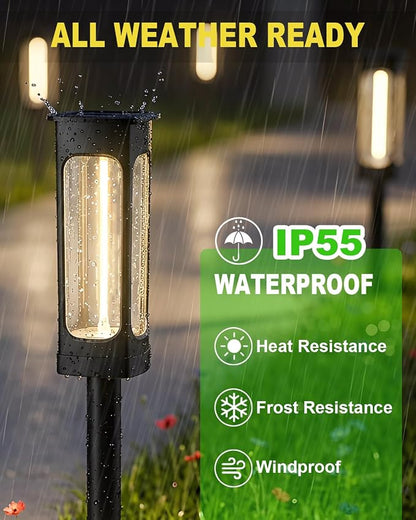 LIANGLOME Solar Pathway Lights Outdoor - IP55 Waterproof Solar Lights with 100+ Flexible Filament LEDs, 3000K Warm White, 10-15H Runtime, Outdoor Solar Lights for Yard Patio Garden