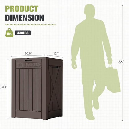 Greesum 48 Gallon Outdoor Package Delivery Box with Lock, Waterproof Secure Parcel Drop Box for Porch, Double-Wall Resin Storage, Brown