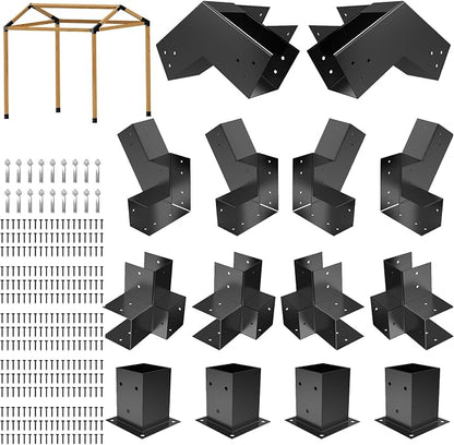 JEXALINE Pergola Kit for 4"x4" Lumber, Heavy Duty Pergola Brackets with 30° Slanted Pergola Whole-Set Kit, DIY Gazebo Kit for Outdoor Patio Backyard Garden, Fits Actual 3.6" x 3.6" Wood